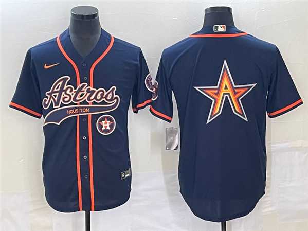 Mens Houston Astros Navy Team Big Logo With Patch Cool Base Stitched Baseball Jersey->houston astros->MLB Jersey
